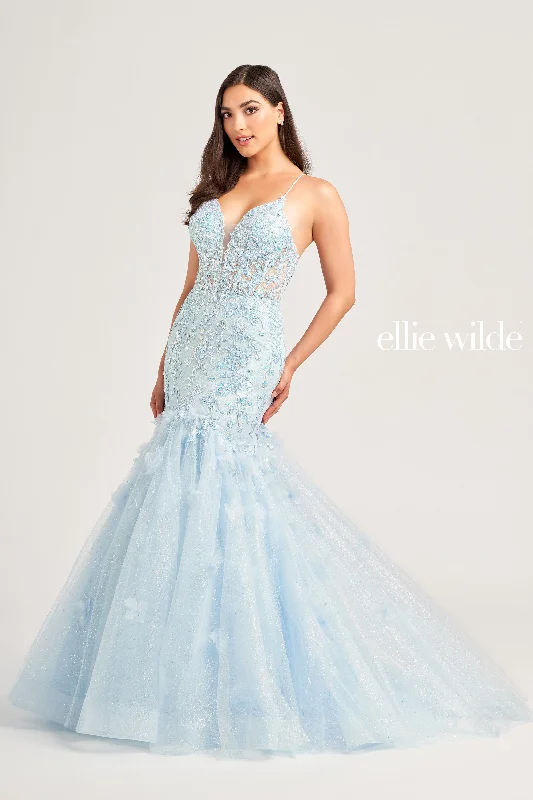 Evening Dress with Crystal Lace Bodice-Ellie Wilde: EW35080