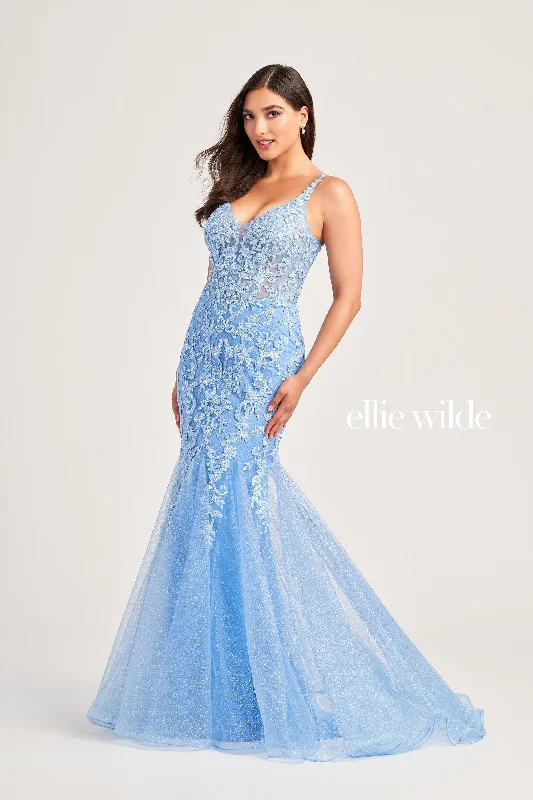 Evening Dress with Beads and Satin Skirt-Ellie Wilde: EW35227