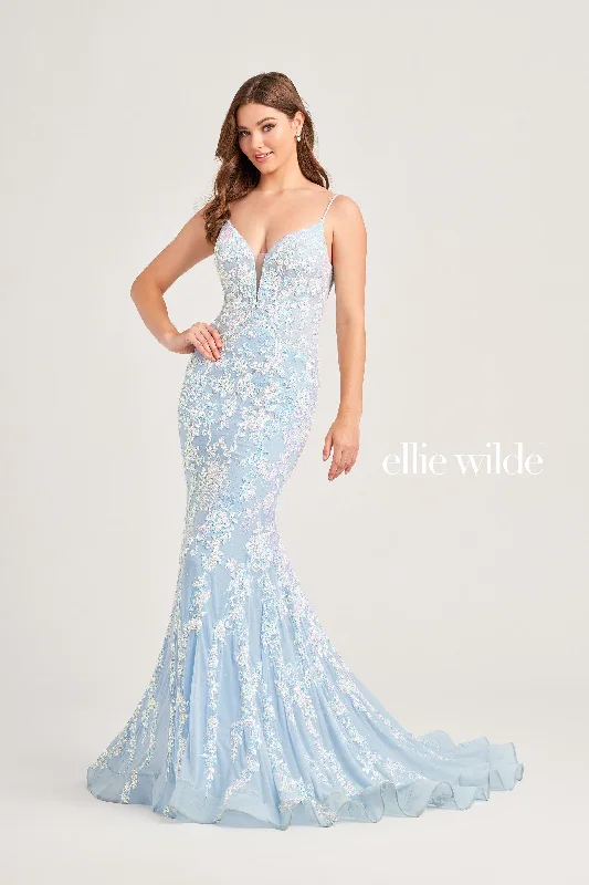 Evening Dress with Lace Detail and Beads-Ellie Wilde: EW35048