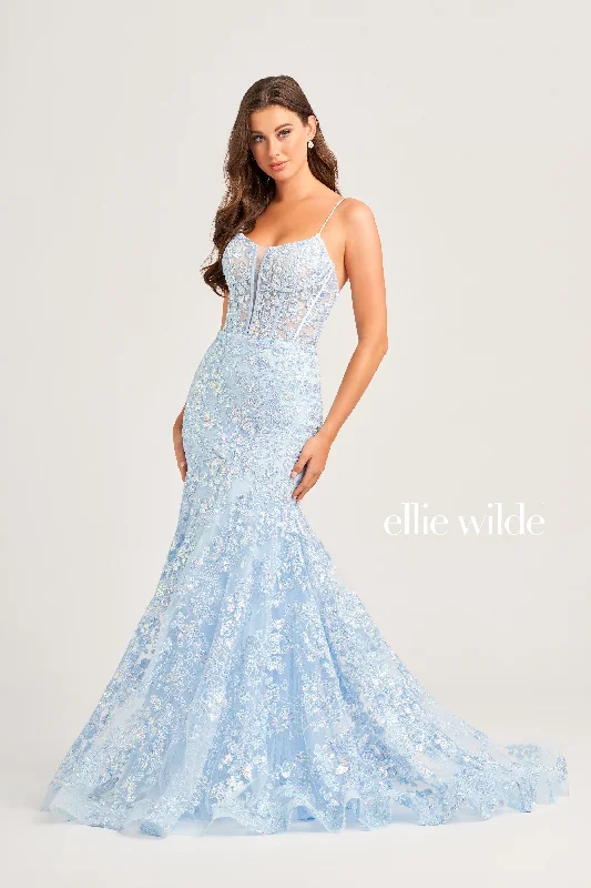 Evening Dress with Beaded Bodice and Satin Bodice-Ellie Wilde: EW35203