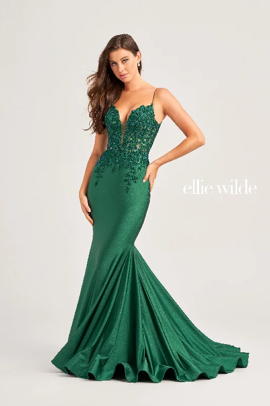 Evening Dress with Satin and Chiffon Bodice-Ellie Wilde: EW35237