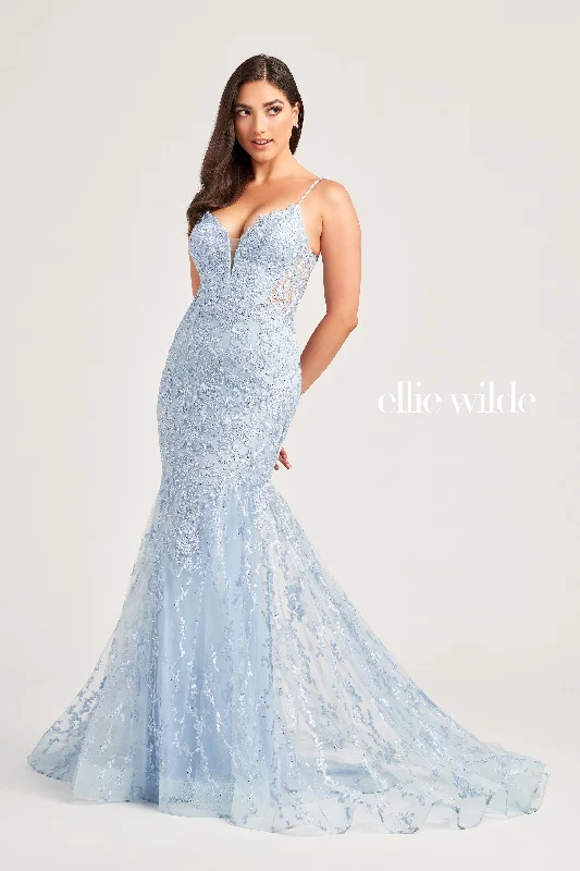 Evening Dress with Satin Bodice and Crystal Bodice-Ellie Wilde: EW35221