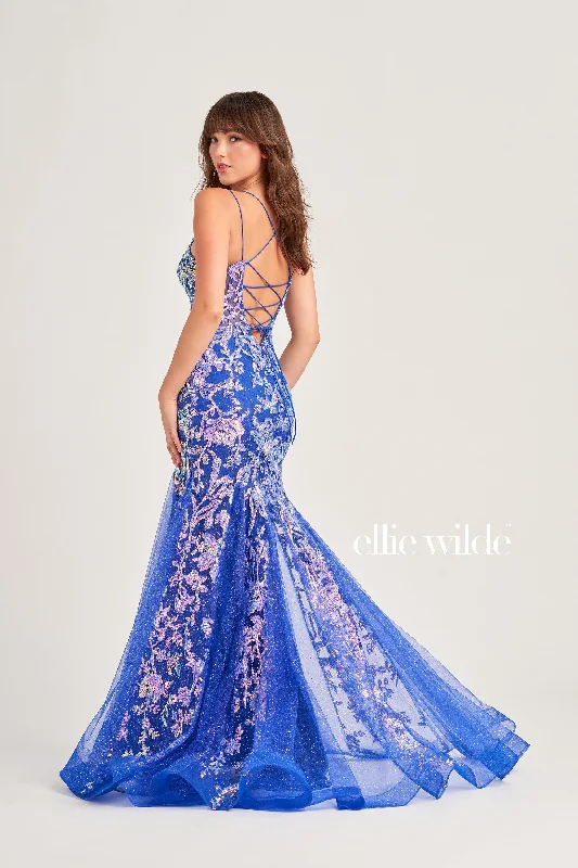 Evening Dress with Silk Layer and Beads-Ellie Wilde: EW35008