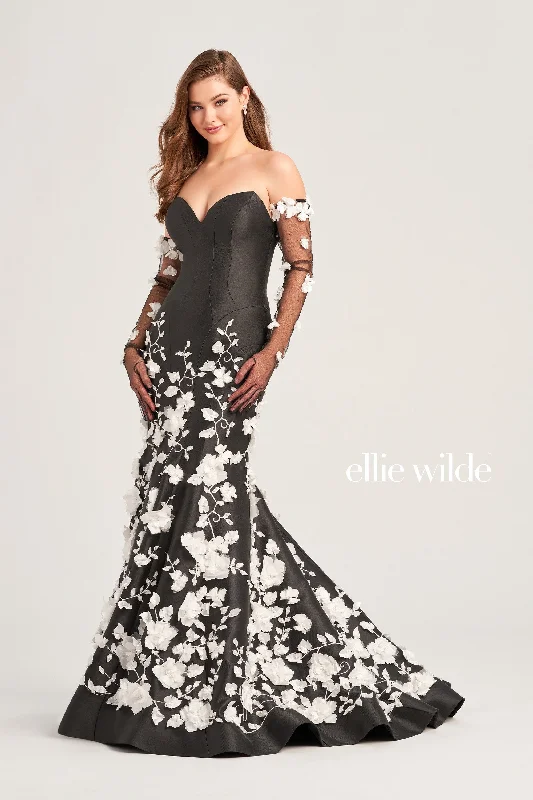 Evening Dress with Satin Skirt and Crystal Detail-Ellie Wilde: EW35036