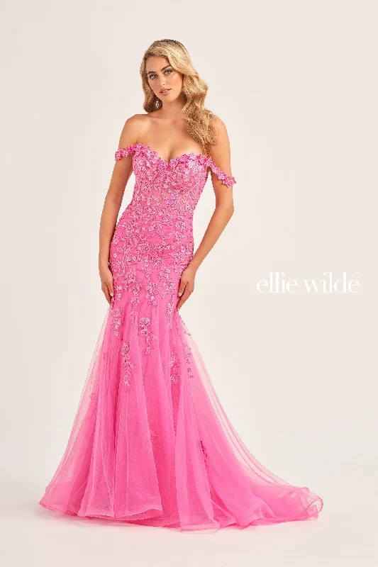 Evening Dress with Feather Skirt-Ellie Wilde: EW35102