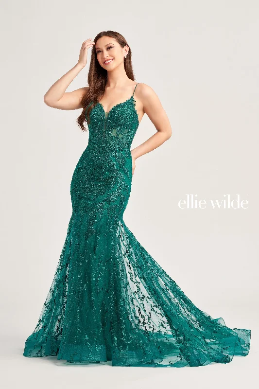 Evening Dress with Crystal Lace Bodice-Ellie Wilde: EW35010