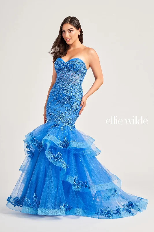 Evening Dress with Satin and Velvet Skirt-Ellie Wilde: EW35239