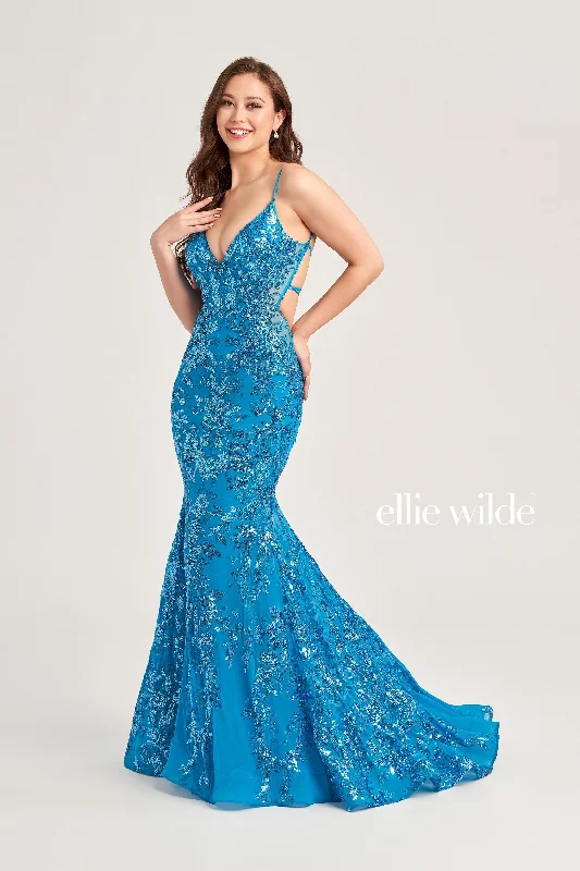 Evening Dress with Satin and Crystal-Ellie Wilde: EW35011