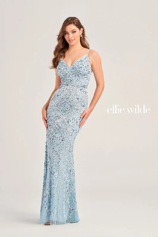 Evening Dress with Sheer Bodice and Sequin Skirt-Ellie Wilde: EW35065