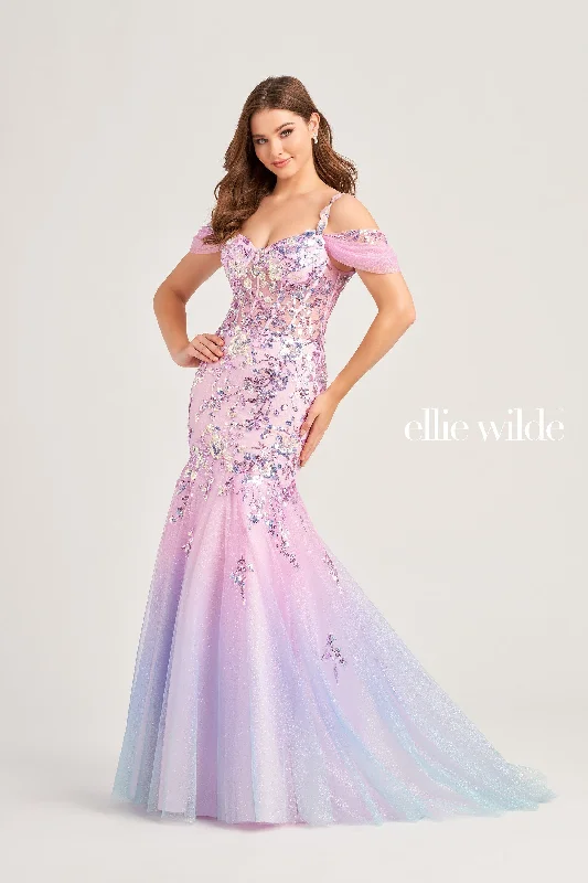 Evening Dress with Satin and Beads Skirt-Ellie Wilde: EW35056