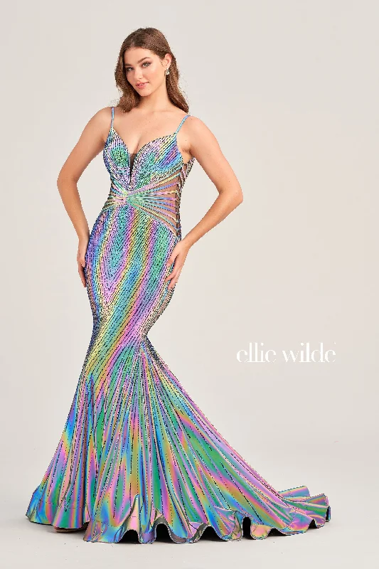 Evening Dress with Beads and Satin Bodice-Ellie Wilde: EW35704