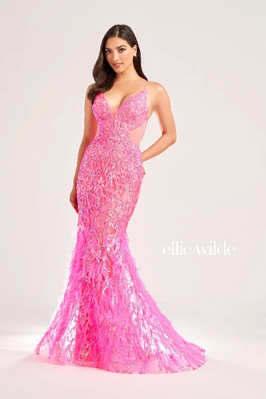 Evening Dress with Sheer Skirt-Ellie Wilde: EW35006