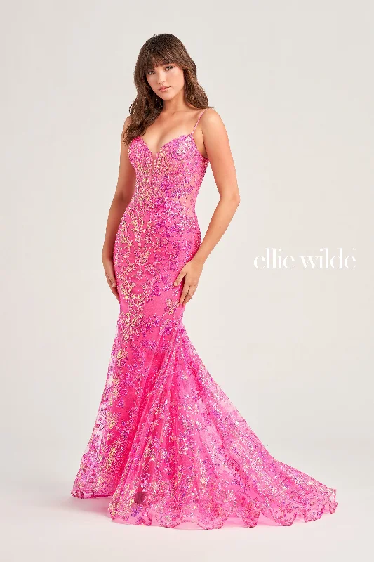 Evening Dress with Lace Detail and Tulle-Ellie Wilde: EW35013