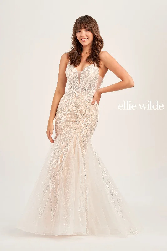 Evening Dress with Silk Layer and Beads-Ellie Wilde: EW35077