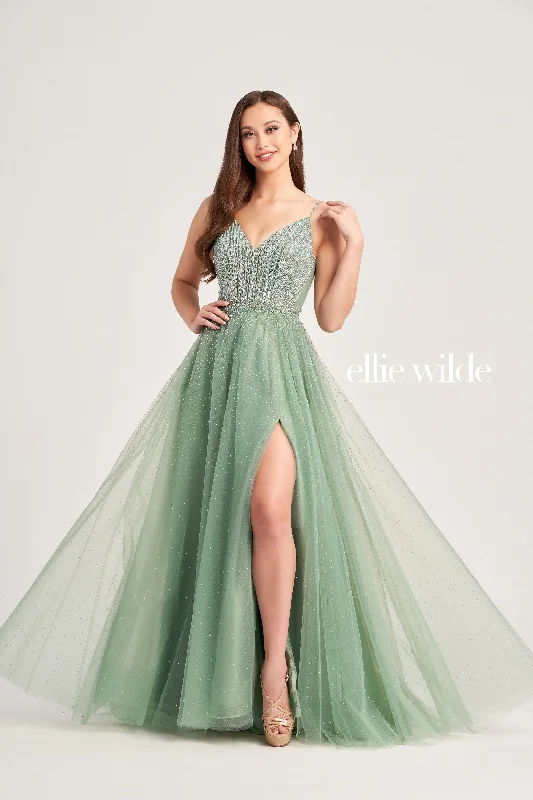 Evening Dress with Ruched Sleeves-Ellie Wilde: EW35088