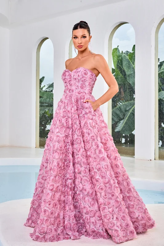 Evening Dress with Satin Bodice and Beaded-Jadore: J24026