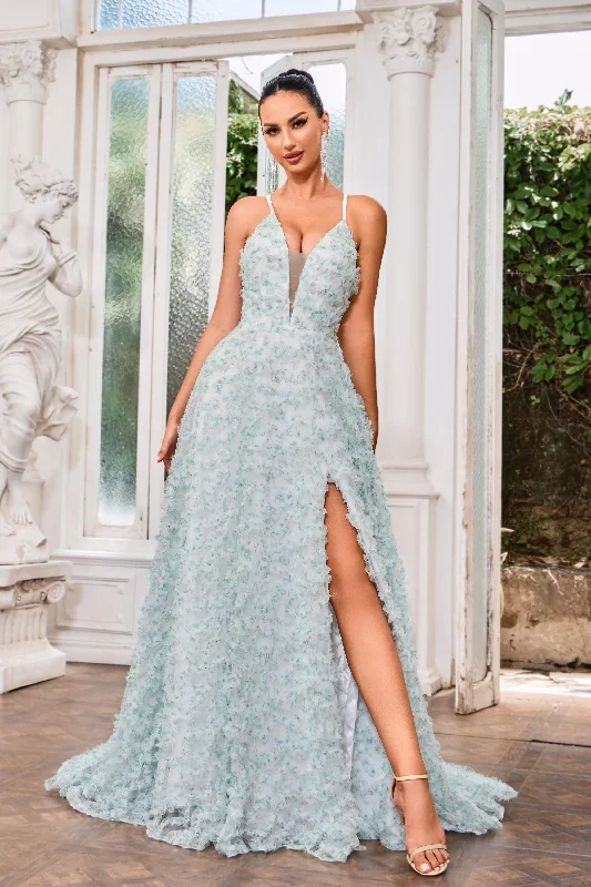 Evening Dress with Satin Bodice and Beaded Layers-Jadore: J24051