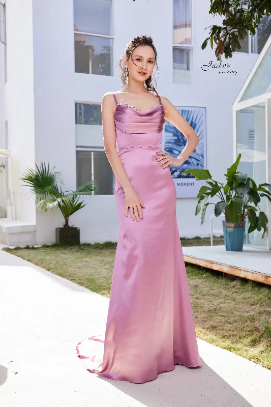 Evening Dress with Feather Skirt and Satin Bodice-Jadore: J21031