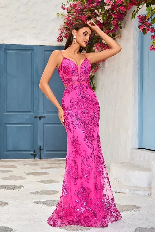 Evening Dress with Lace Bodice and Beaded Skirt-Jadore: J25022