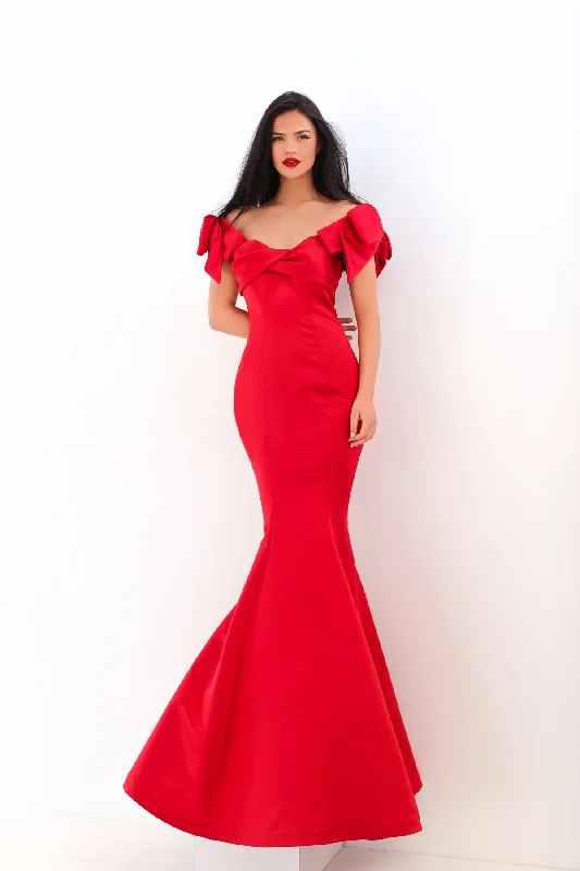 Evening Dress with Satin Bodice and Beads-Tarik Ediz: 50744 (Clearance)