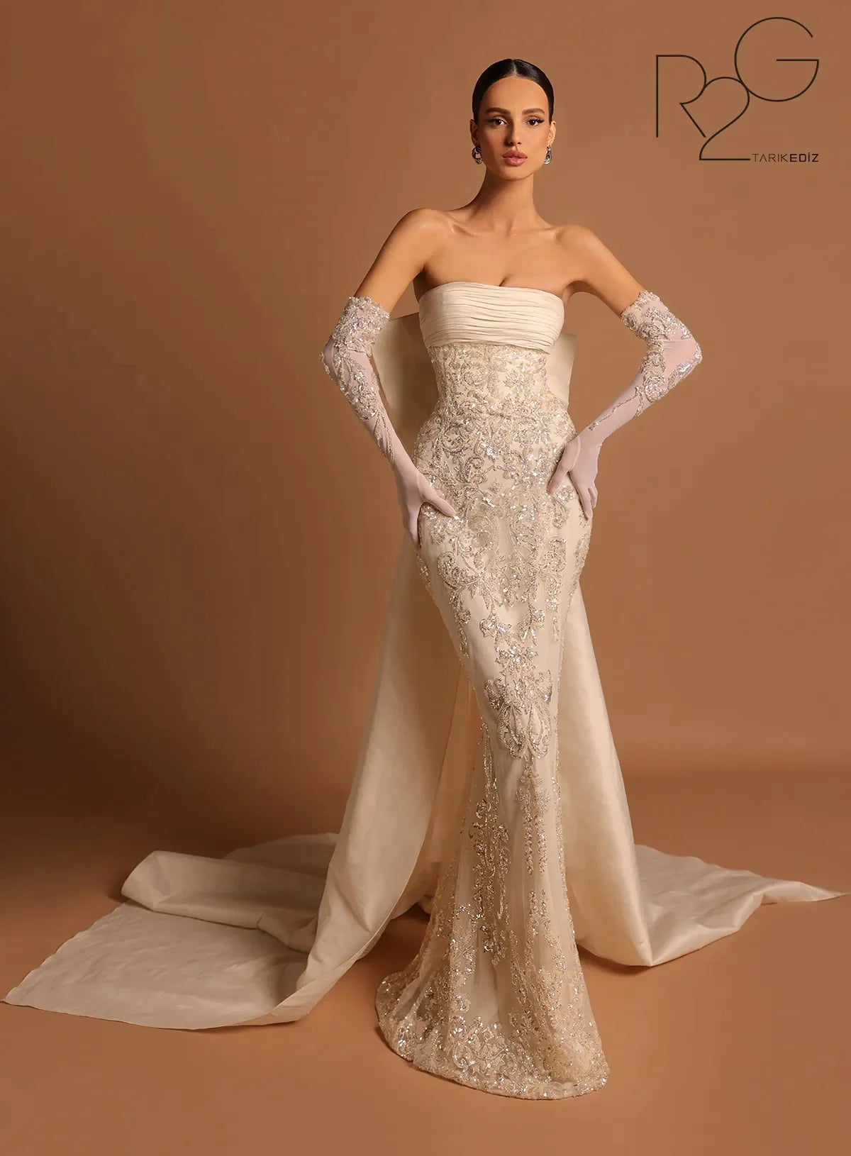 Evening Dress with Beads and Satin Bodice-Tarik Ediz: 53177 Bellamy