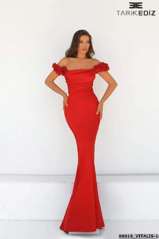 Evening Dress with Beads and Satin Skirt-Tarik Ediz: 98016 - Vitalis