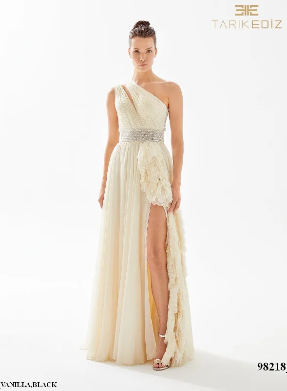 Evening Dress with Feather Skirt-Tarik Ediz: 98218