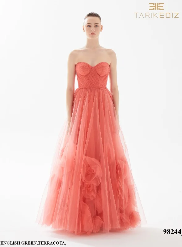 Evening Dress with Flowing Tulle Skirt-Tarik Ediz: 98244