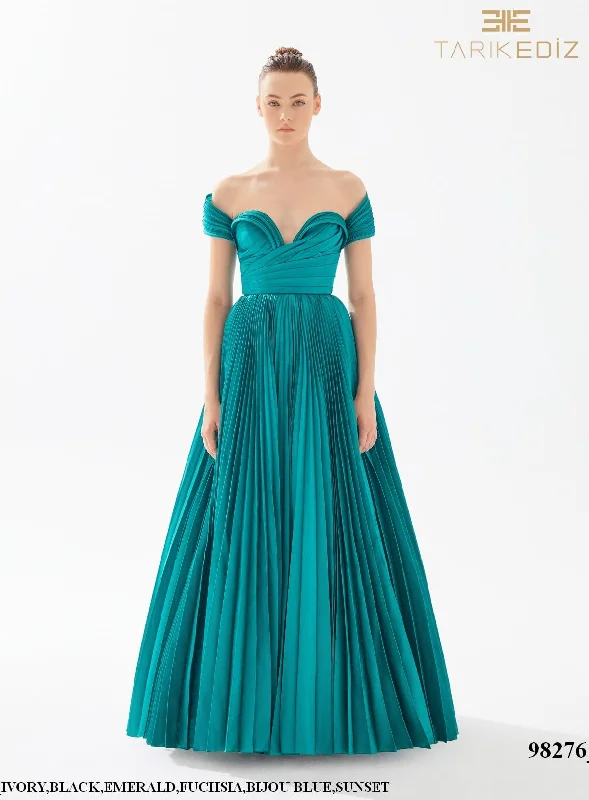 Evening Dress with Silk Layer and Beads-Tarik Ediz: 98276