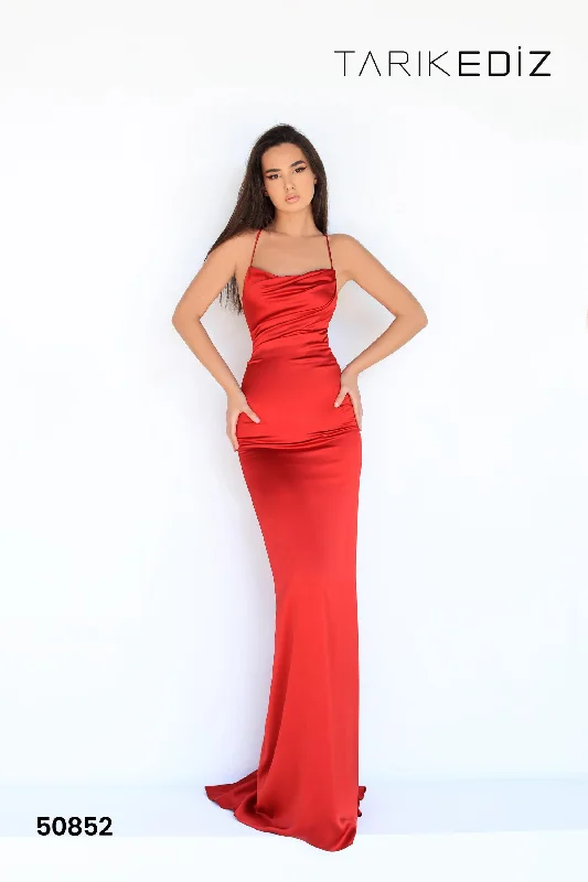 Evening Dress with Satin and Feather Bodice-Tarik Ediz (R2G): 50852