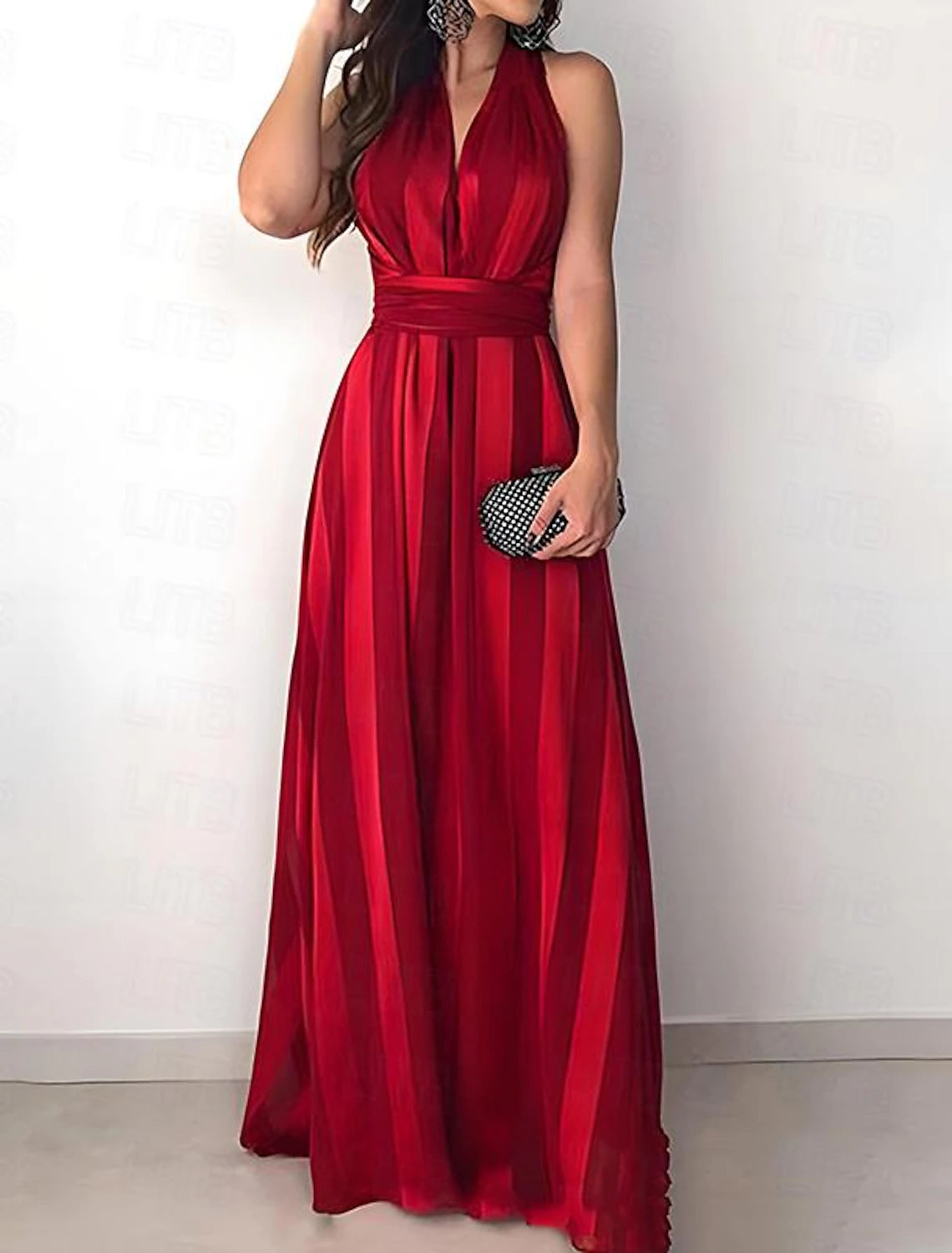 Stunning Purple Velvet Long Party Dress-Women's Red Christmas Dress Party Dress New Year's Eve Dress Cocktail Dress Semi Formal Dress Long Dress Red Sleeveless Striped Print Summer Spring V Neck Party Party Spring Dress