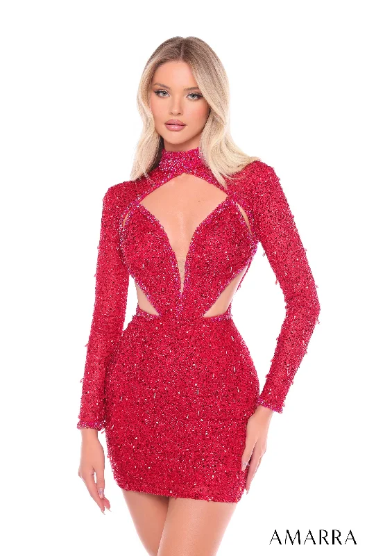 Beaded Short Cutout Long Sleeve Dress by Amarra 88020