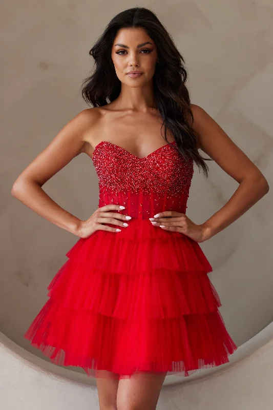 Beaded Short Strapless Tiered Dress by Amelia Couture BZ9999S