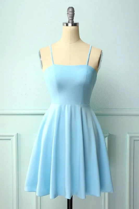 Stunning Blue Long Party Dress-Blue Open Back Cocktail Dress， Short Homecoming Dress C1082