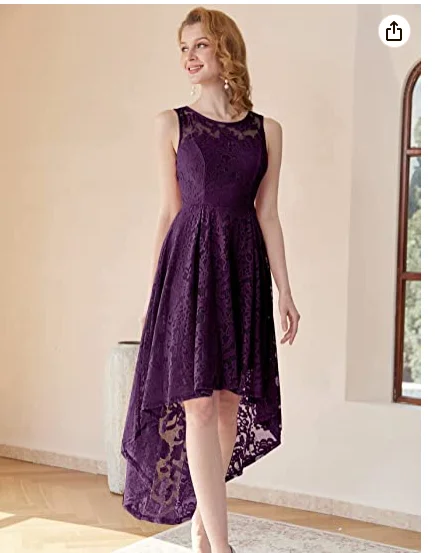 Women's Vintage Floral Lace Sleeveless Hi-Lo Cocktail Formal Swing Dress Party Dress c2682