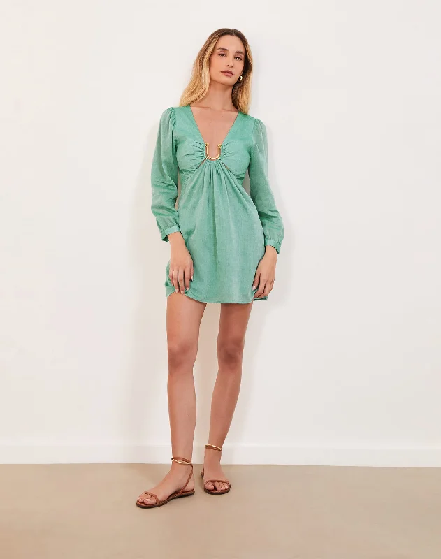 Mini Dresses for relaxed, comfortable wear-Amelia Detail Short Dress (exchange only) - Seagreen