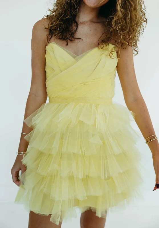 Mini Dresses for every type of party-Elegant Ruffles Dress - Lt Yellow