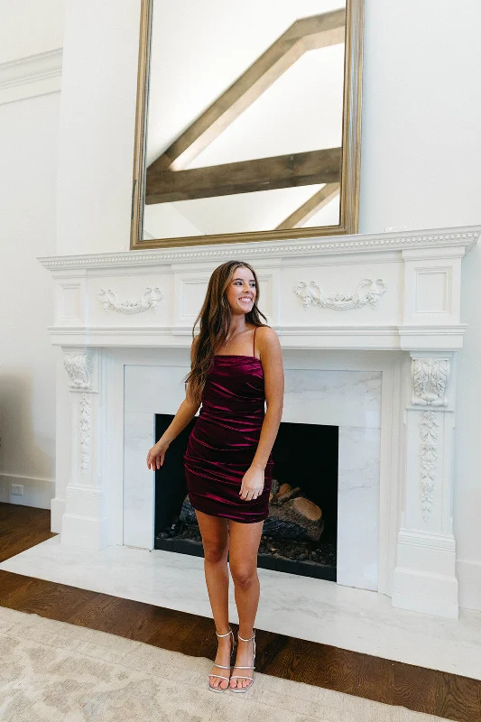 Mini Dresses with stylish ruffle details-Dreamy Velvet Dress - Plum