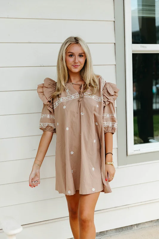 Mini Dresses for relaxed garden parties-Keegan Mini Dress - Latte