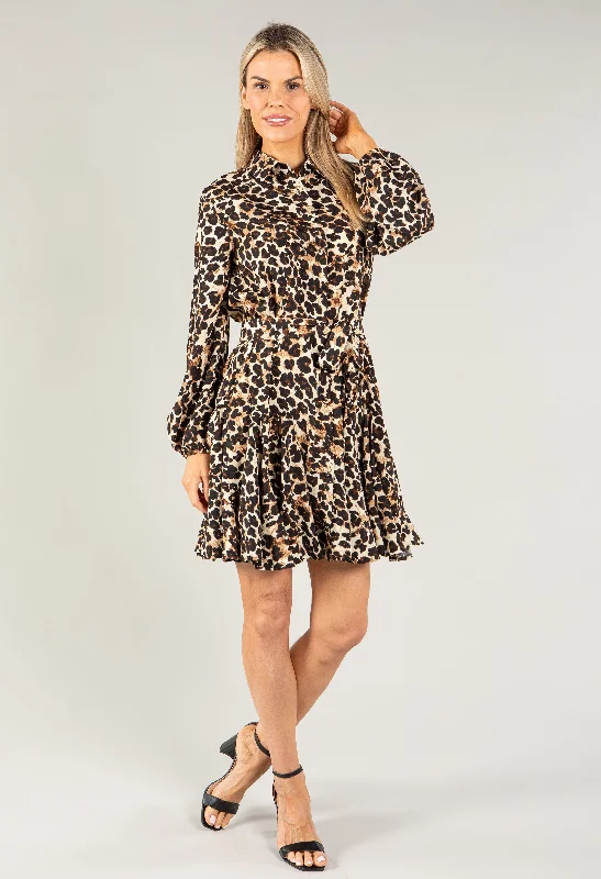 Mini Dresses with velvet fabric-Leopard Print Shirt Dress