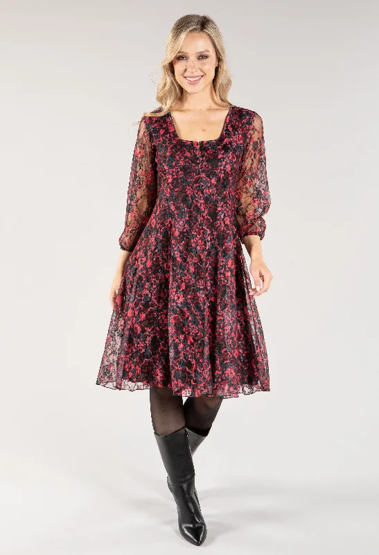 Mini Dresses for office holiday parties-Printed Lace Square Neck Dress