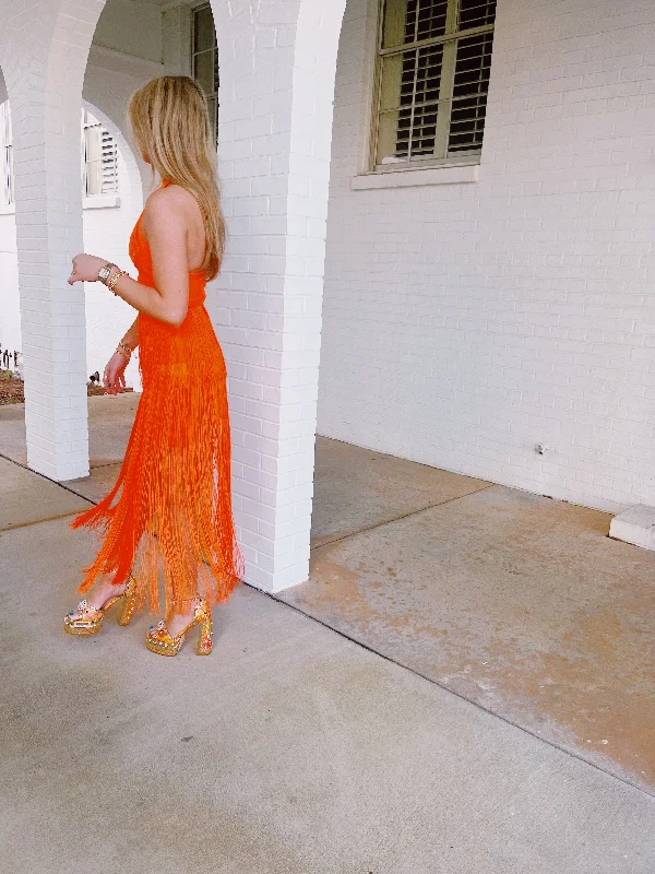 Mini Dresses for a holiday celebration-Milly Fringe Dress - Orange