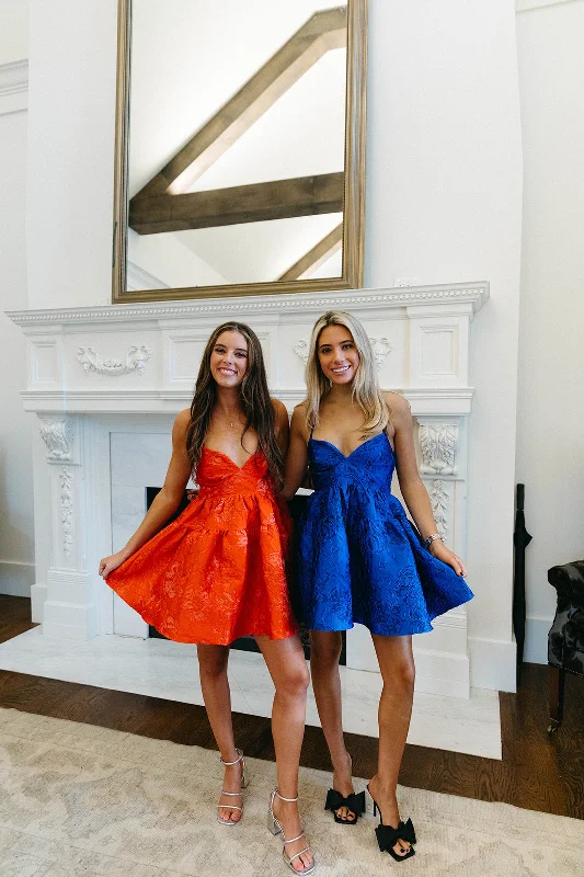 Mini Dresses with loose-flowing skirts-Rooftop Party Dress - Royal Blue