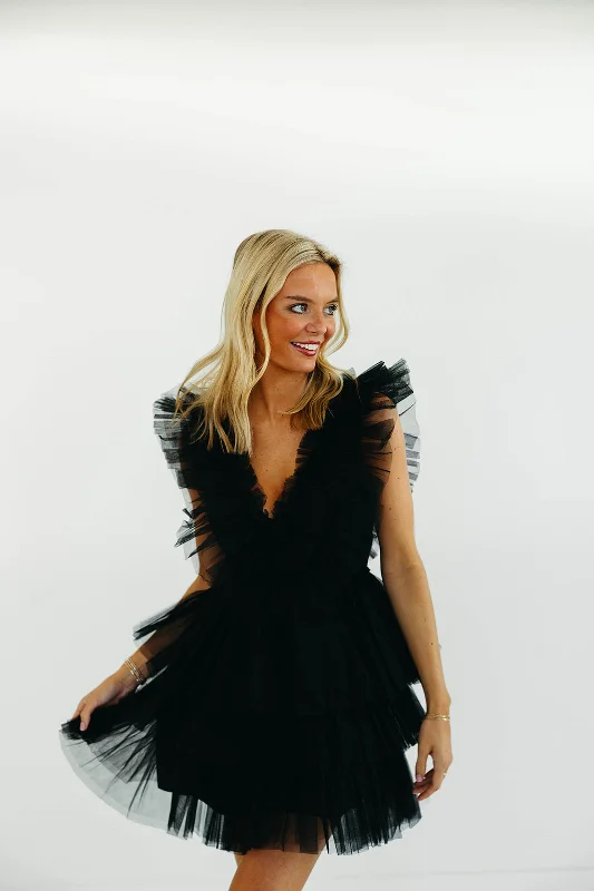 Mini Dresses for everyday glamour-Top Tier Tulle Dress - Black