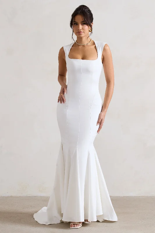 Maxi dresses for a glamorous garden reception at sunset -Adore You | Cream Square-Neck Structured Fishtail Maxi Dress