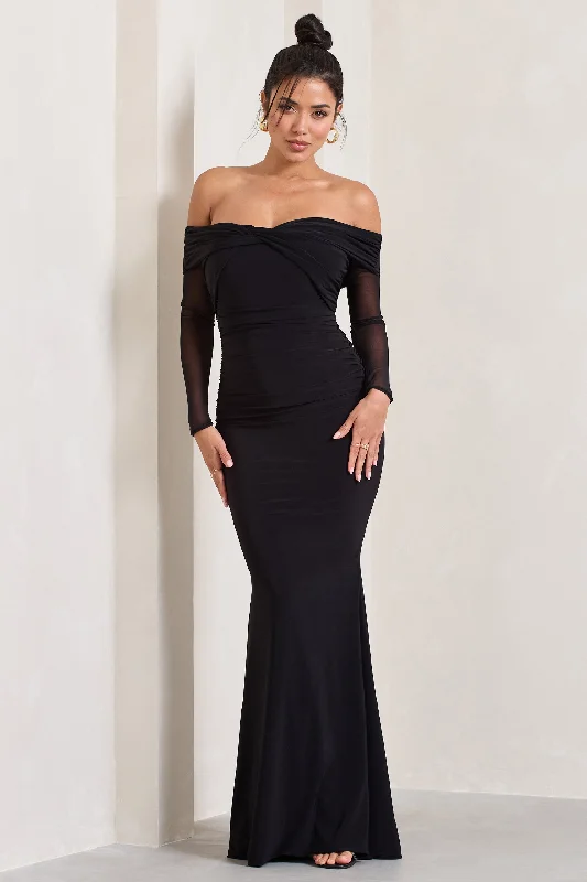 Maxi dresses for a romantic evening out in a stylish restaurant -Alex | Black Bardot Twist Maxi Dress