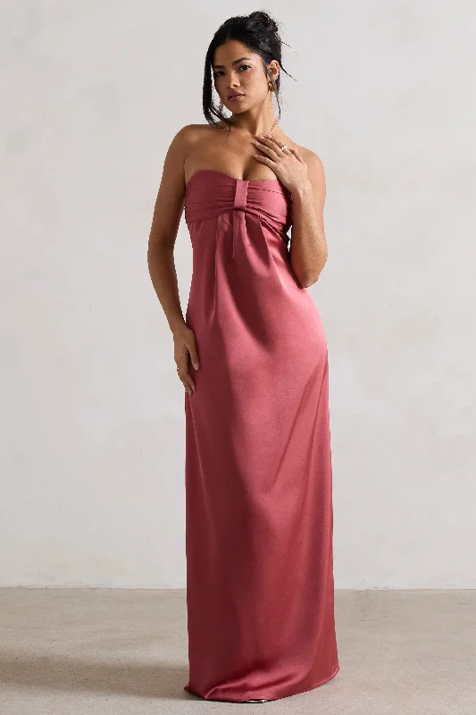 Maxi dresses for a chic destination wedding by the sea -April | Rose Pink Satin Sweetheart Maxi Dress