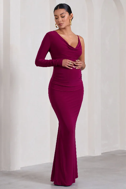 Maxi dresses for a luxurious dinner celebration at a high-end resort -At Dusk | Berry Maternity One-Sleeved Cowl-Neck Fishtail Maxi Dress