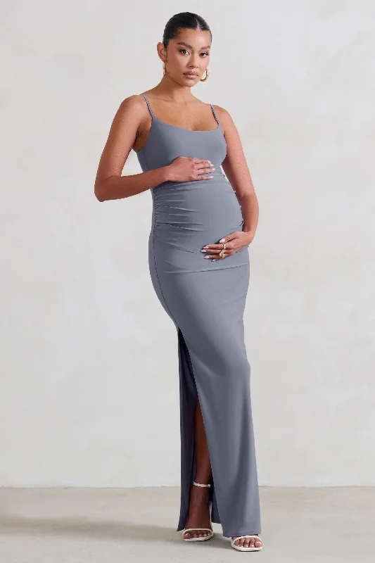 Maxi dresses for an elegant beachside celebration at sunset -Aurelia | Grey Maternity Cami Maxi Dress With Split