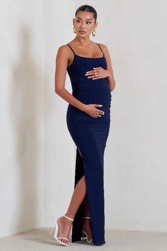 Maxi dresses for an elegant celebration at a luxury restaurant -Aurelia | Navy Maternity Cami Maxi Dress With Split